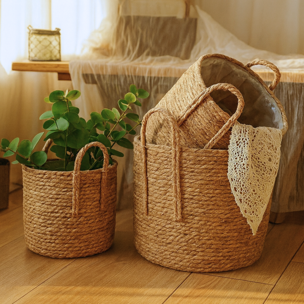 Handwoven Straw Planter Baskets