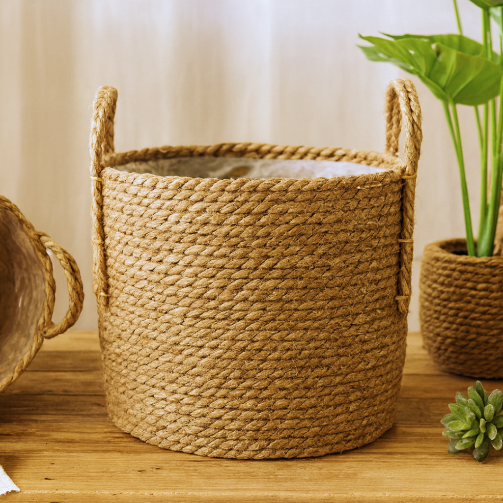 Handwoven Straw Planter Baskets