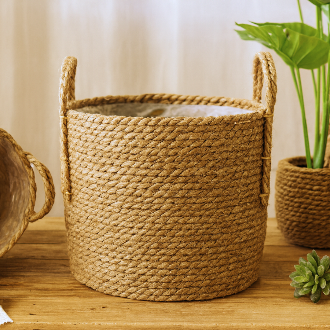 Handwoven Straw Planter Baskets