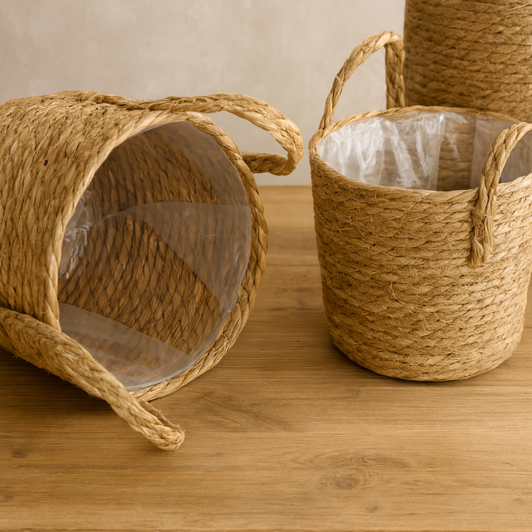 Handwoven Straw Planter Baskets